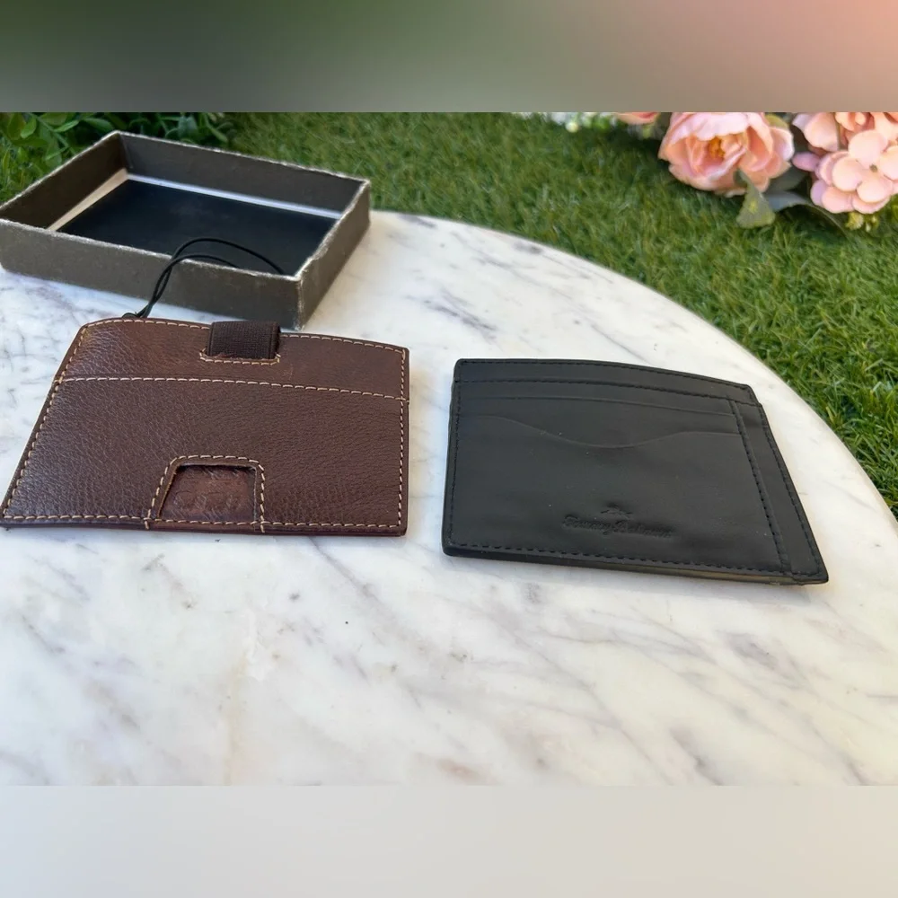 BOCONI & Tommy Bahamas cognac /black leather card holder wallet for men bundles